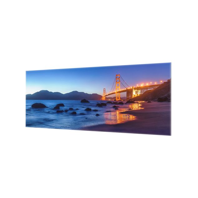 Spritzschutz Glas - Golden Gate Bridge am Abend - Panorama 5:2