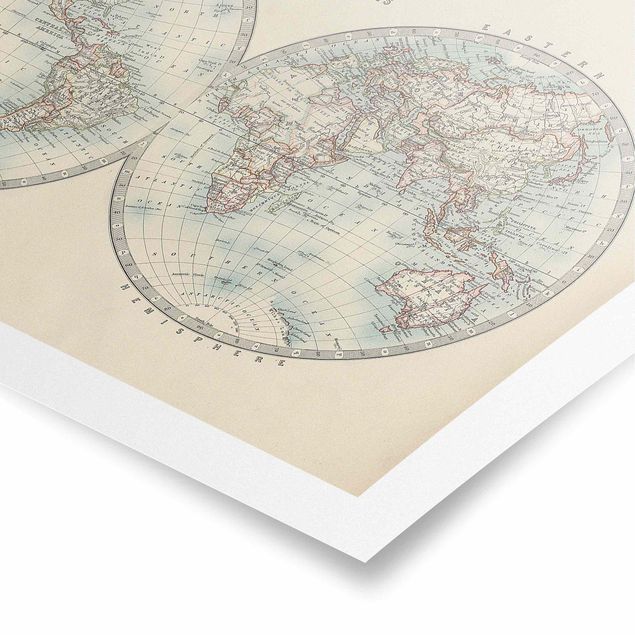 Bilder Vintage Weltkarte Die zwei Hemispheren