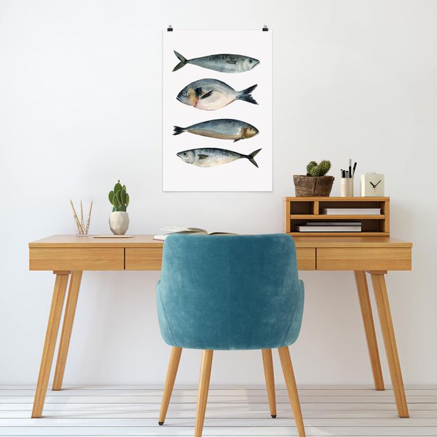 Wandbilder Fische Vier Fische in Aquarell II