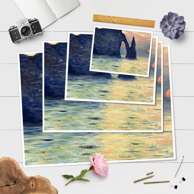 Poster Meer Claude Monet - Felsen Sonnenuntergang