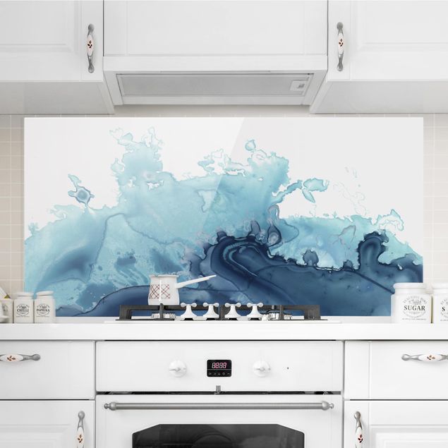 Wanddeko Küche Welle Aquarell Blau I