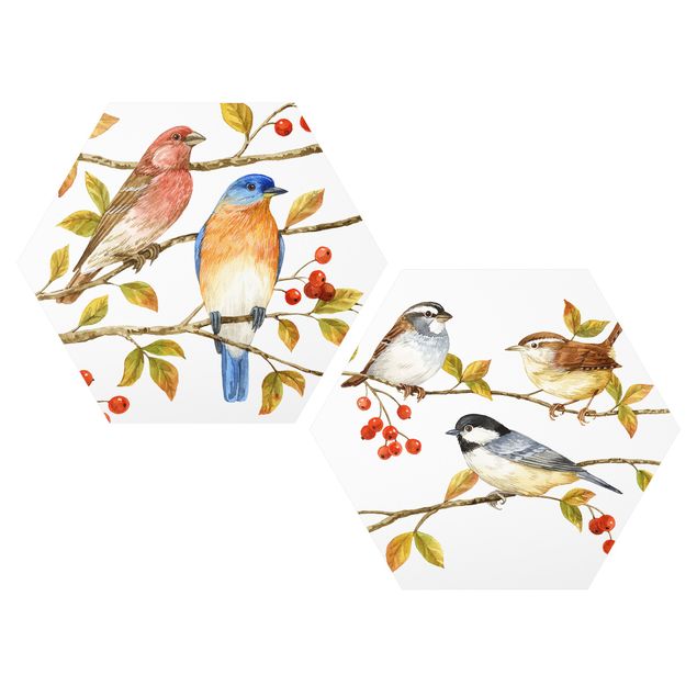 Wandbilder Tiere Vögel und Beeren Set I