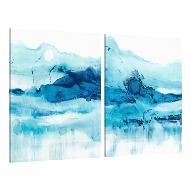 Wandbilder Modern Blaue Strömung Set I