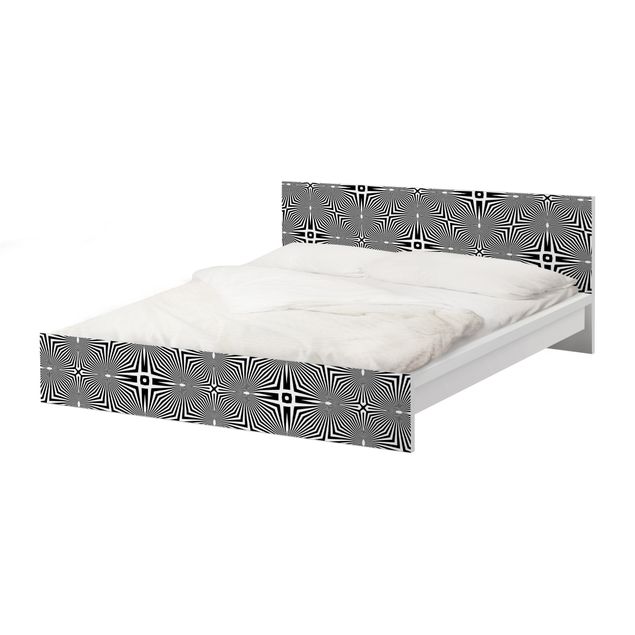 Möbelfolie für IKEA Malm Bett niedrig 140x200cm - Klebefolie Abstraktes Ornament Schwarzweiß