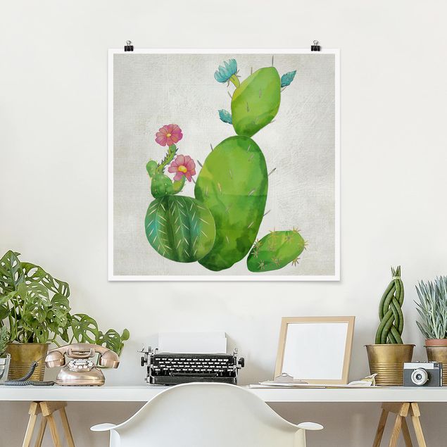 Blumen Poster Kaktusfamilie rosa türkis