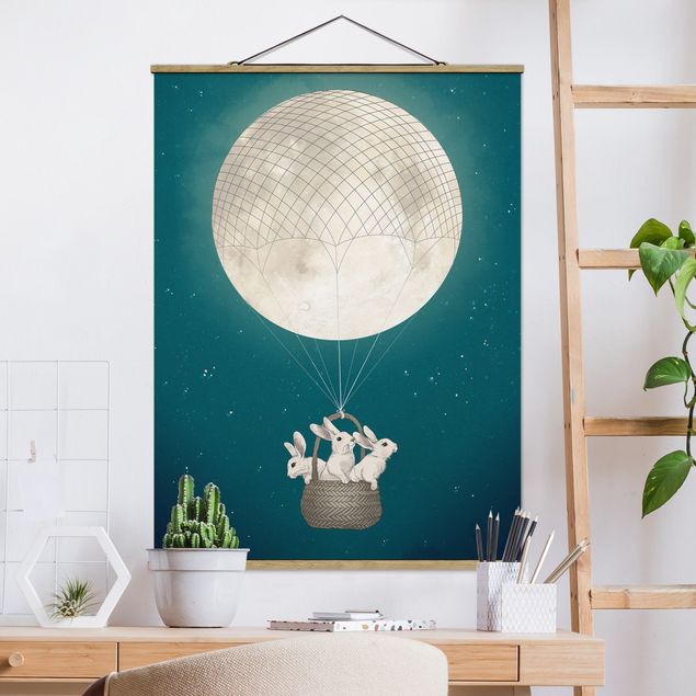 Küche Dekoration Illustration Hasen Mond-Heißluftballon Sternenhimmel