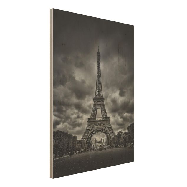 Bilder Eiffelturm vor Wolken schwarz-weiß