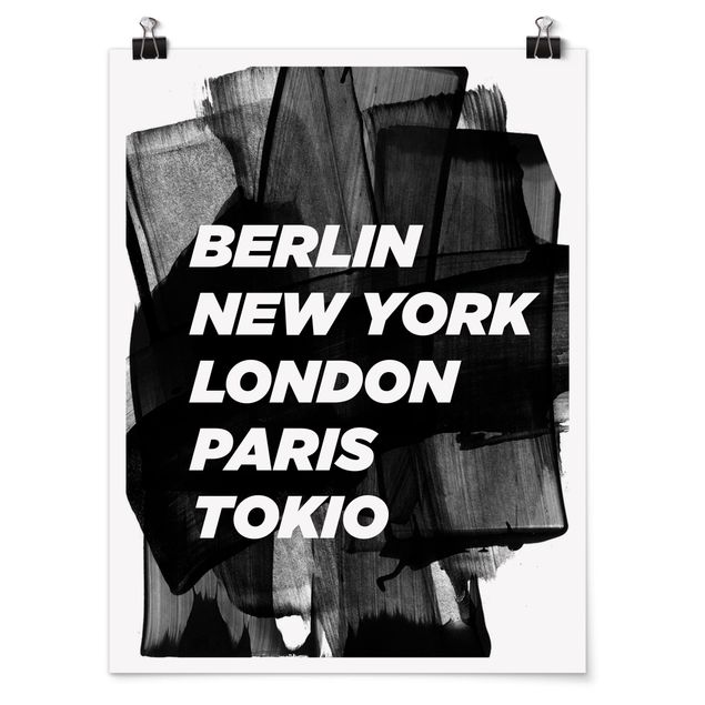 Poster schwarz-weiß Berlin New York London