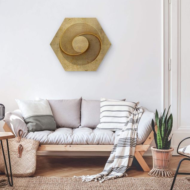 Wandbilder Kunstdrucke Line Art Kreisspirale Gold