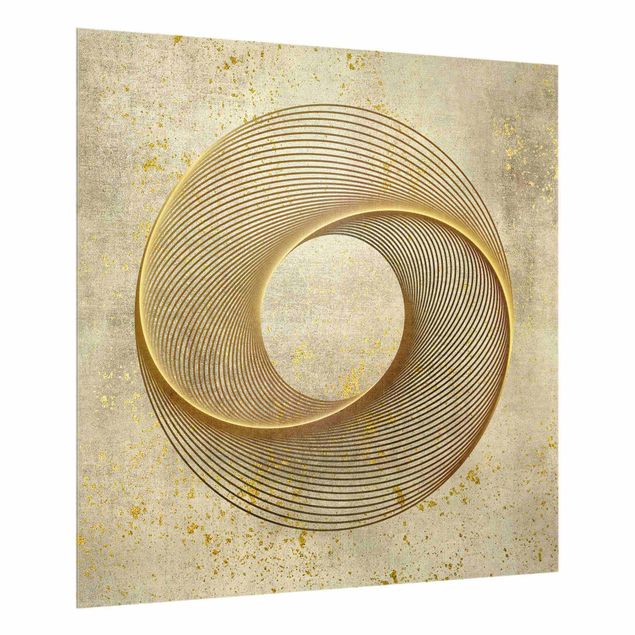 Küchenspiegel Glas Line Art Kreisspirale Gold