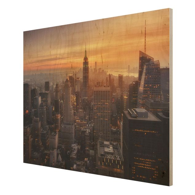Bilder auf Holz Manhattan Skyline Abendstimmung