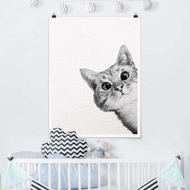 Wanddeko Küche Illustration Katze Zeichnung Schwarz Weiß