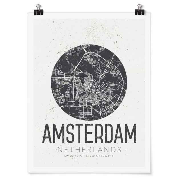 Poster mit Sprüchen Stadtplan Amsterdam - Retro