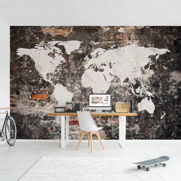Wanddeko Küche Alte Mauer Weltkarte