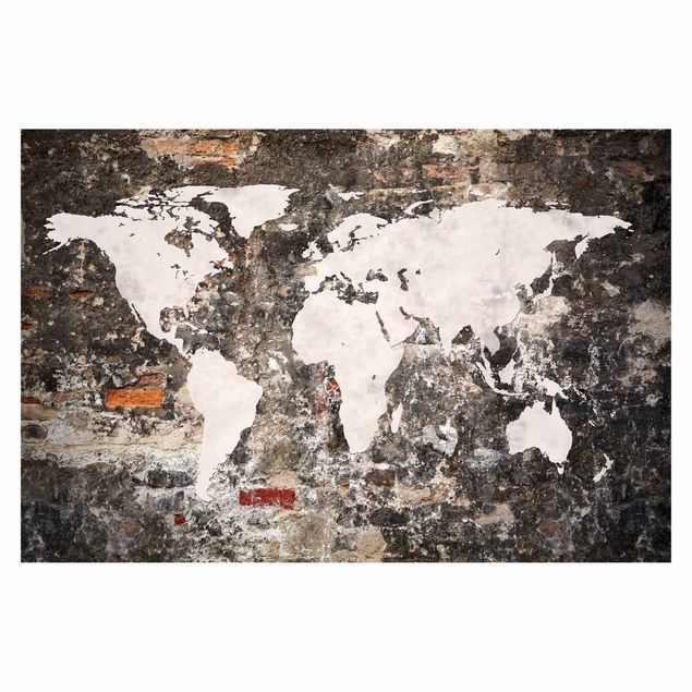Wandtapete beige Alte Mauer Weltkarte