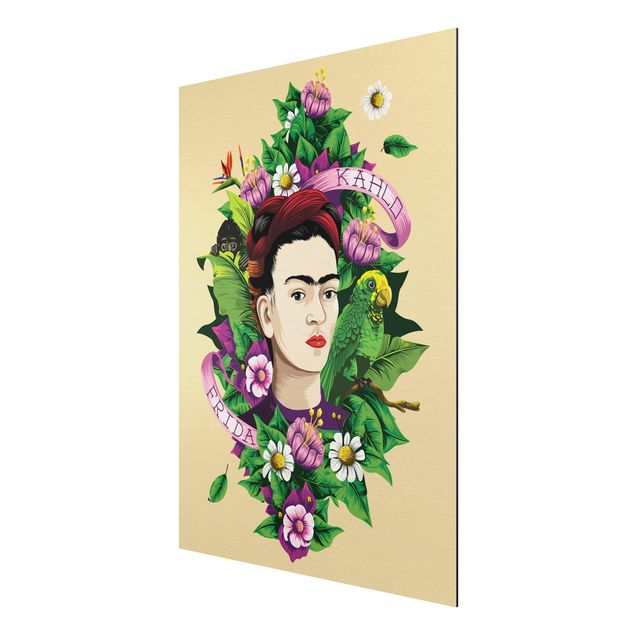 Wandbilder Blumen Frida Kahlo - Frida, Äffchen und Papagei