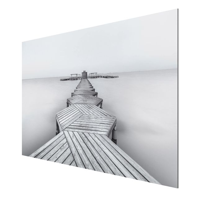 Wandbilder 3D Hölzerner Pier und Schwarz-weiß