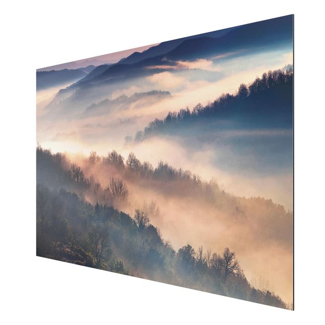Wandbilder Berge Nebel bei Sonnenuntergang