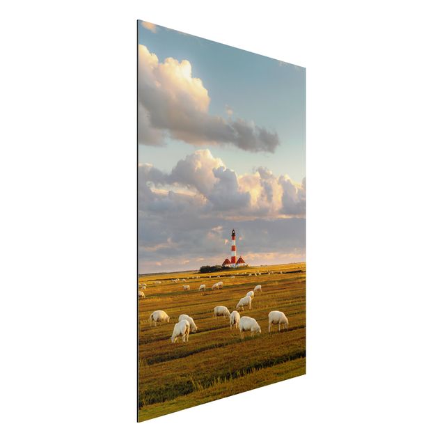 Küche Dekoration Nordsee Leuchtturm mit Schafsherde
