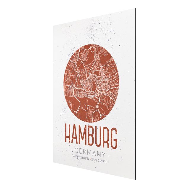 Wandbilder Sprüche Stadtplan Hamburg - Retro