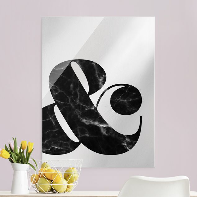 Glasbild schwarz-weiß Ampersand Marmor