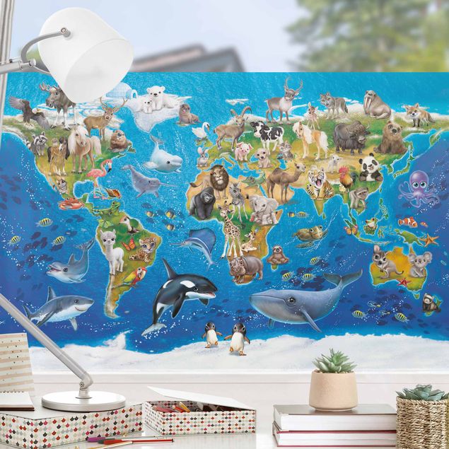 Kinderzimmer Deko Weltkarte mit Tieren