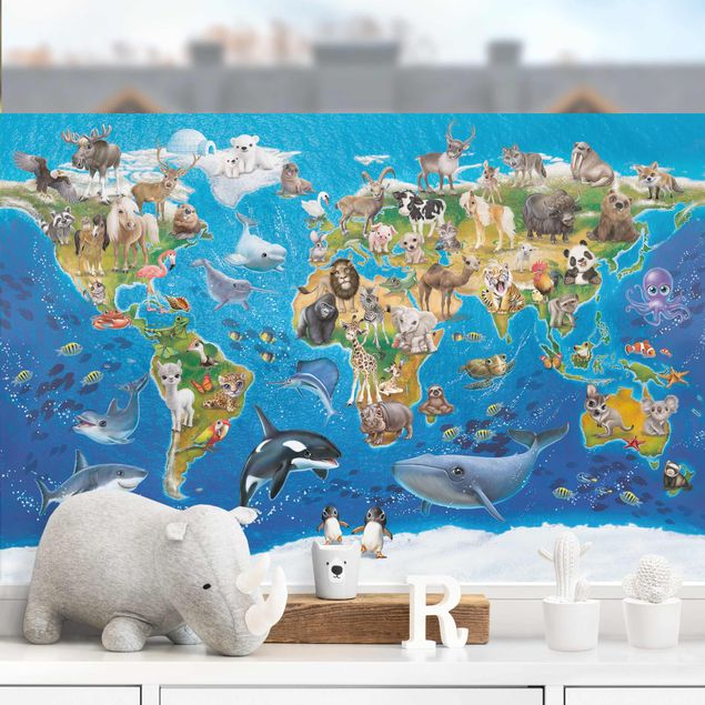 Fensterbilder Tiere Weltkarte mit Tieren