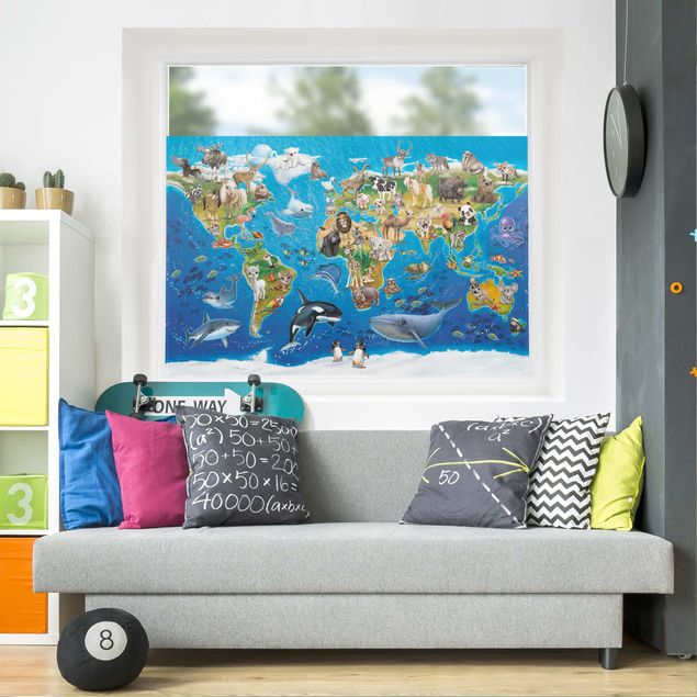 Klebefolien Weltkarte mit Tieren