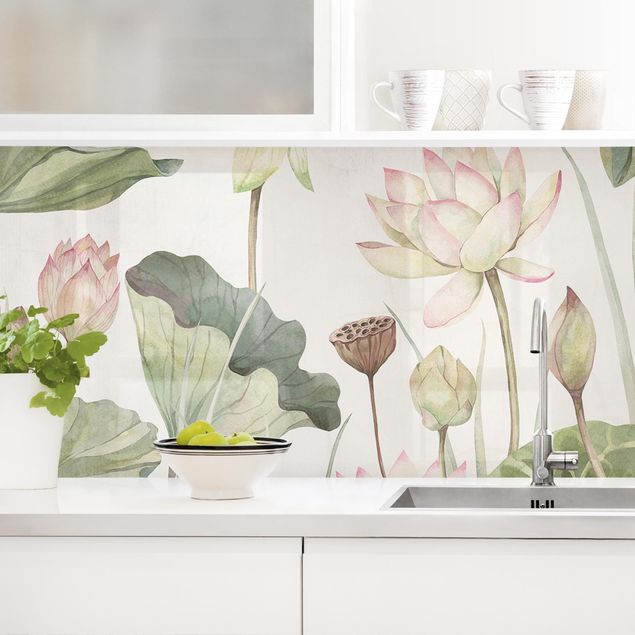 Wanddeko Küche Anmutige Seerosen und sanfte Blätter
