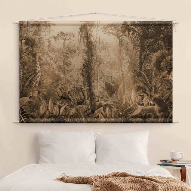 Wandbilder Elefanten Antiker Dschungel Sepia
