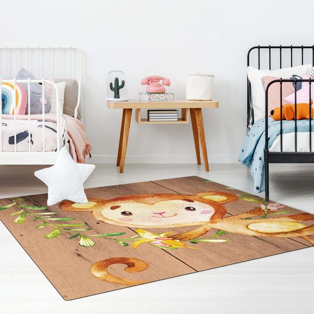 Teppich braun Aquarell Affe auf Holz