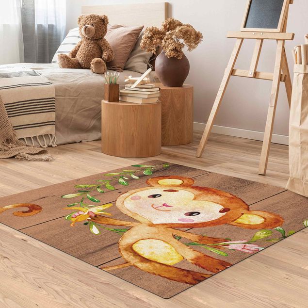 Moderne Teppiche Aquarell Affe auf Holz