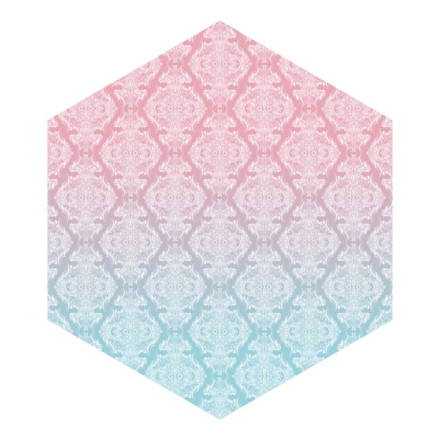 Foto Tapete Aquarell Barock Muster mit Blau Rosa Verlauf