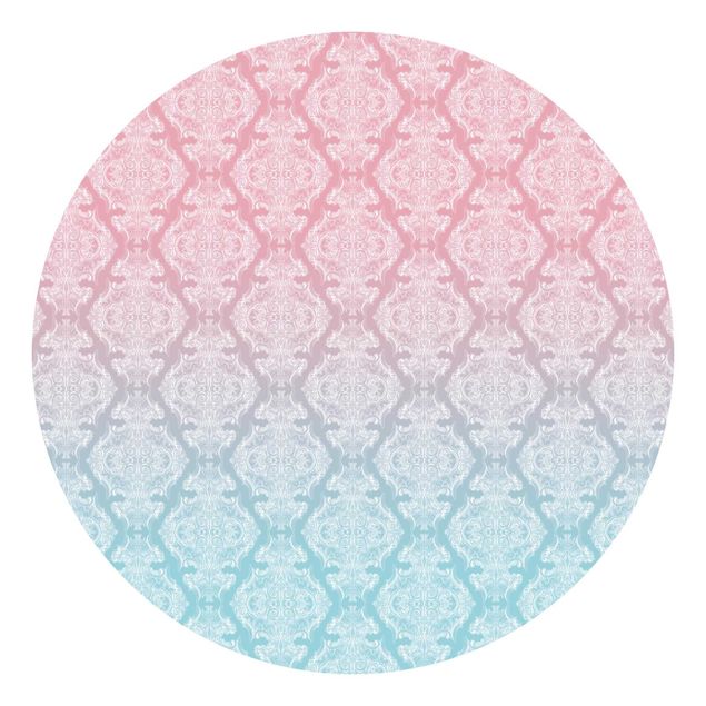 moderne Fototapete Aquarell Barock Muster mit Blau Rosa Verlauf