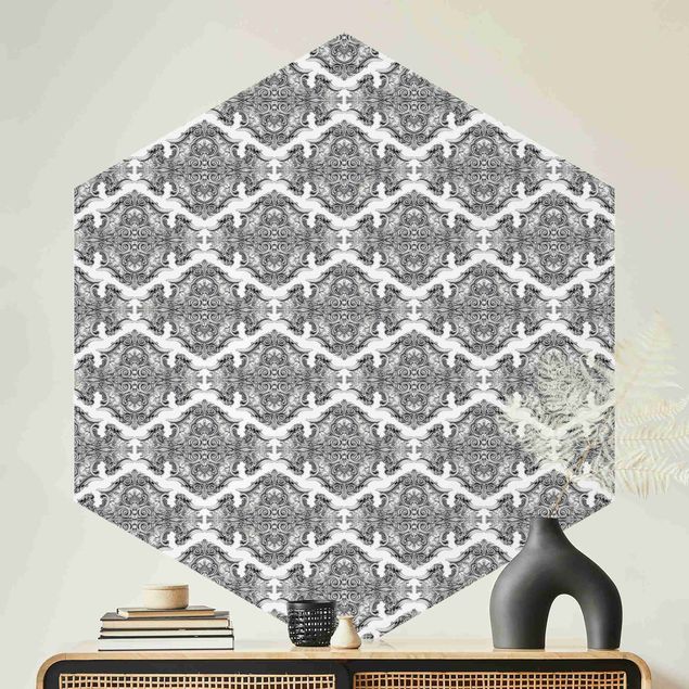 Küche Dekoration Aquarell Barock Muster mit Ornamenten in Grau