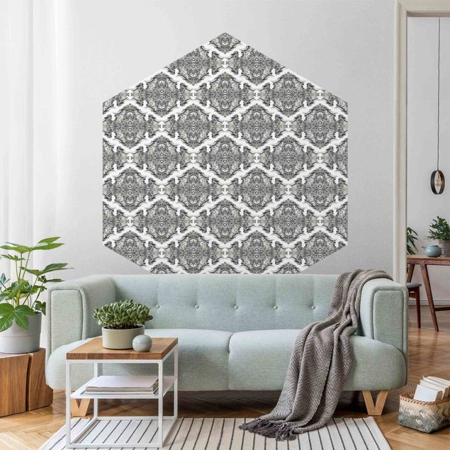 Barock Tapete Aquarell Barock Muster mit Ornamenten in Grau