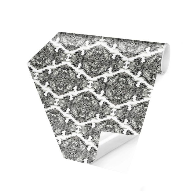 Fototapete modern Aquarell Barock Muster mit Ornamenten in Grau