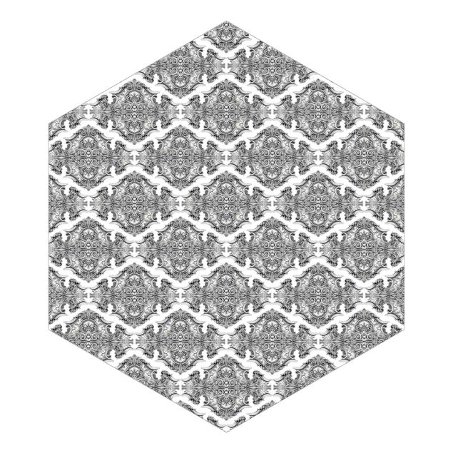 Fototapete grau Aquarell Barock Muster mit Ornamenten in Grau
