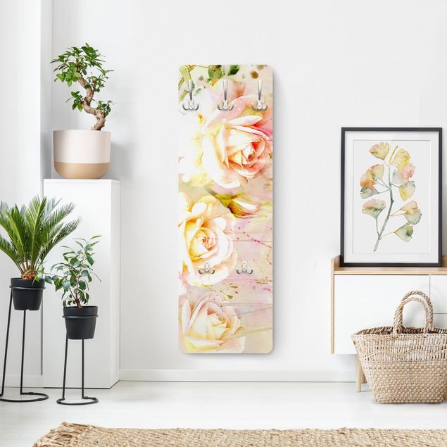 Garderobe mit Motiv Aquarell Blumen Rosen