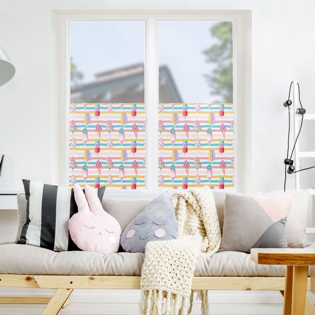 Fensterfolie - Sichtschutz - Aquarell Eis Bunt mit Punkten - Fensterbilder