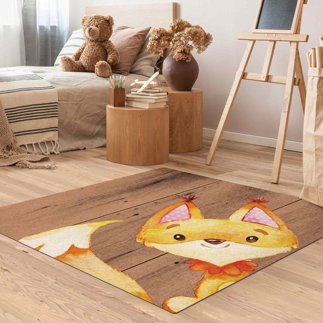 Teppich orange Aquarell Fuchs auf Holz