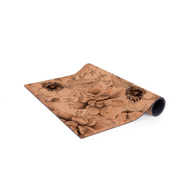 Teppich creme Aquarell Gesteck mit Sukkulenten und Knospen
