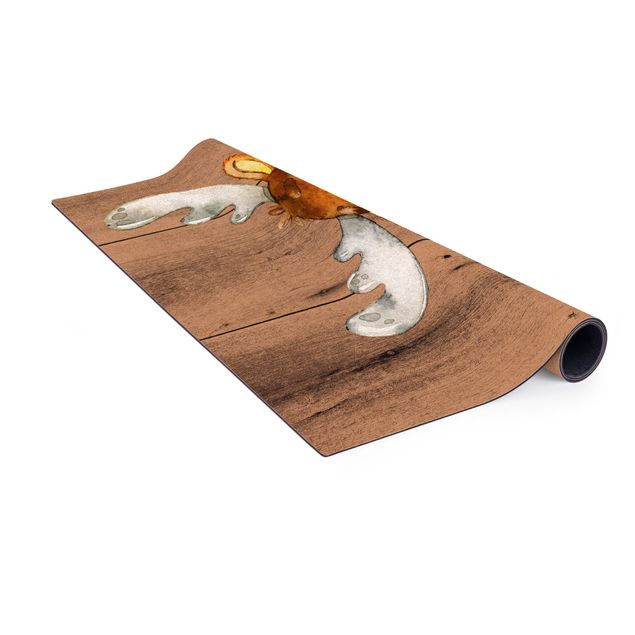 Teppich klein Aquarell Hirsch auf Holz