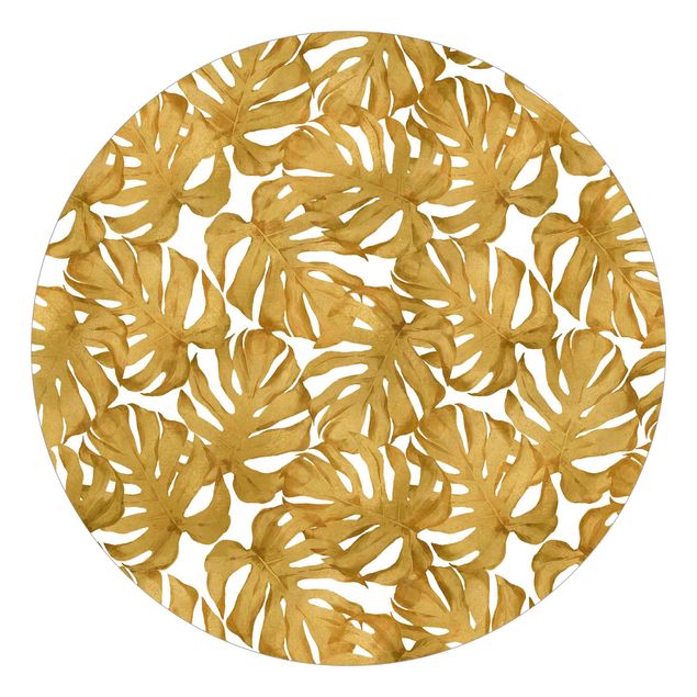 Fototapete modern Aquarell Monstera Blätter in Gold