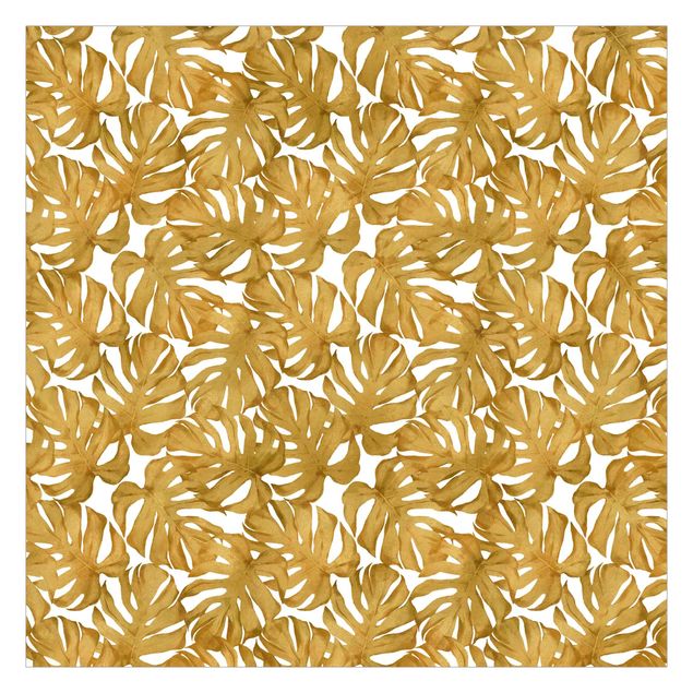 Fototapete - Aquarell Monstera Blätter in Gold