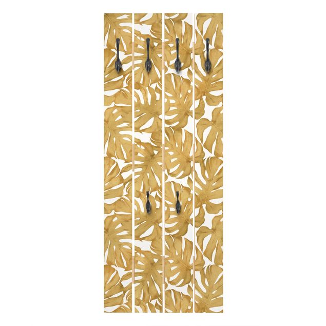 Garderobe mit Motiv Aquarell Monstera Blätter in Gold