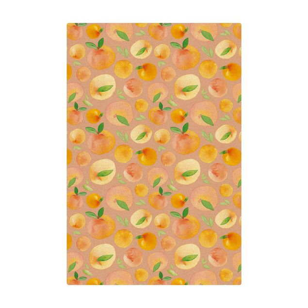 Kork-Teppich - Aquarell Orangen mit Blättern - Hochformat 2:3