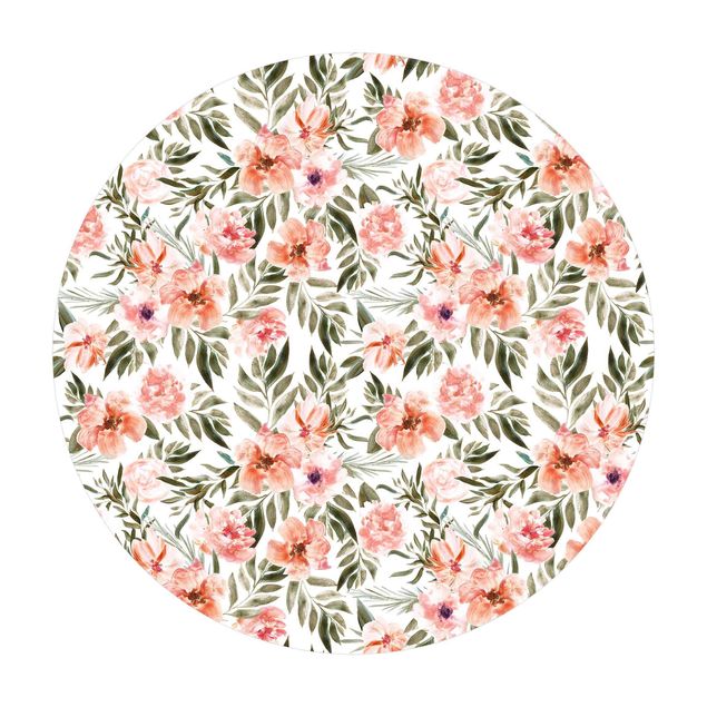 Vinyl-Teppiche Aquarell Rosa Blüten vor Weiß