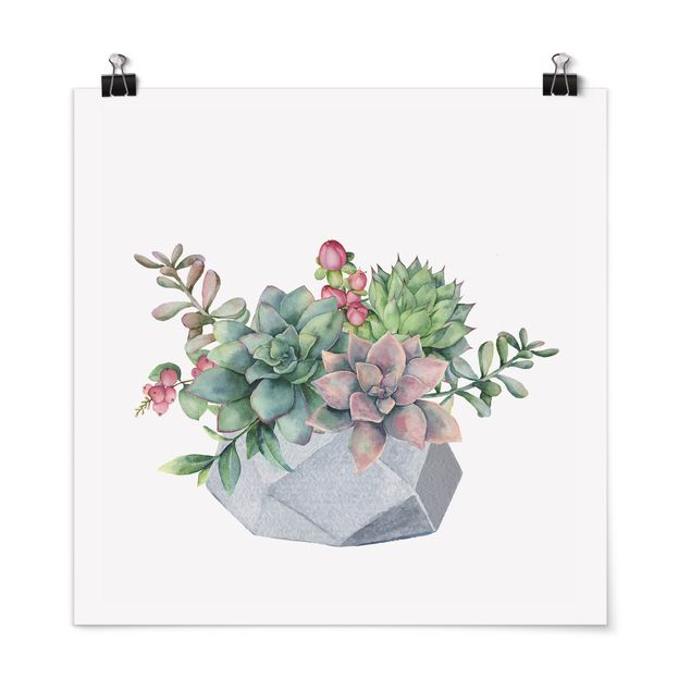 Wandbilder Blumen Aquarell Sukkulenten Illustration