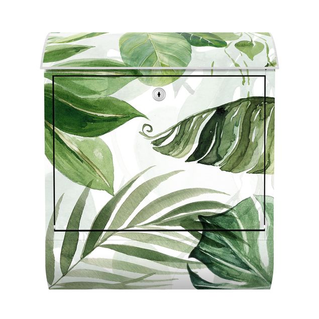 Postkasten grün Aquarell Tropische Blätter und Ranken
